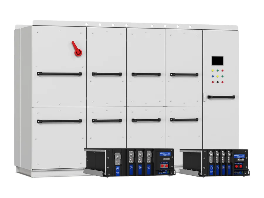 Variador de media tensión Danfoss VACON® 3000 en gabinete, con dos de sus módulos de potencia extraíbles al frente