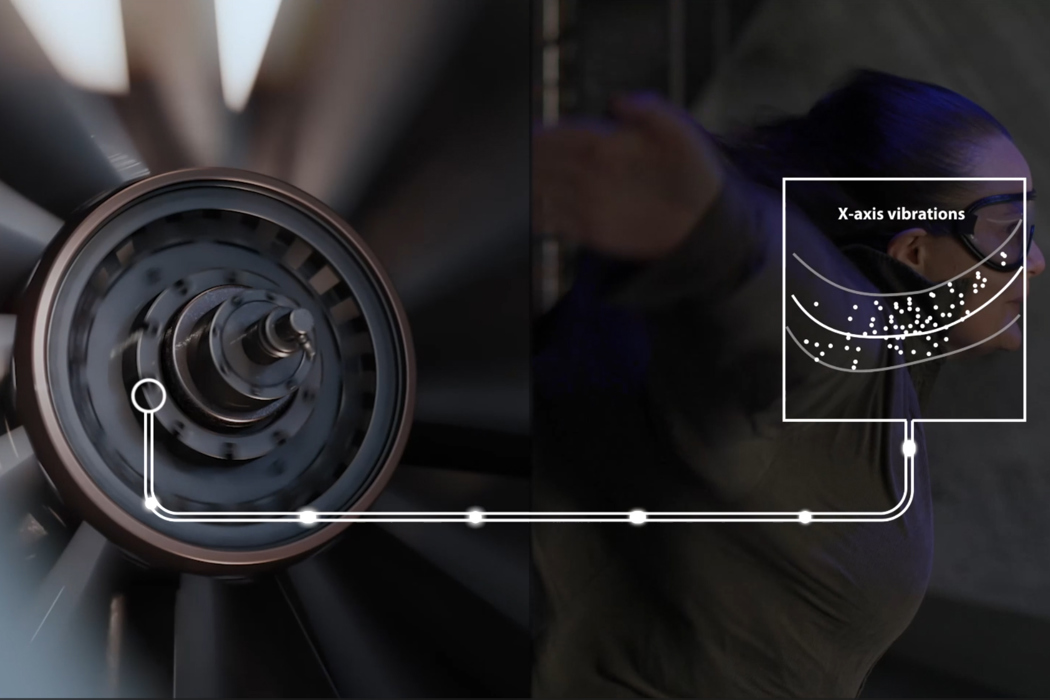 Análisis de vibración X-axis con Danfoss CBM — datos del motor en tiempo real